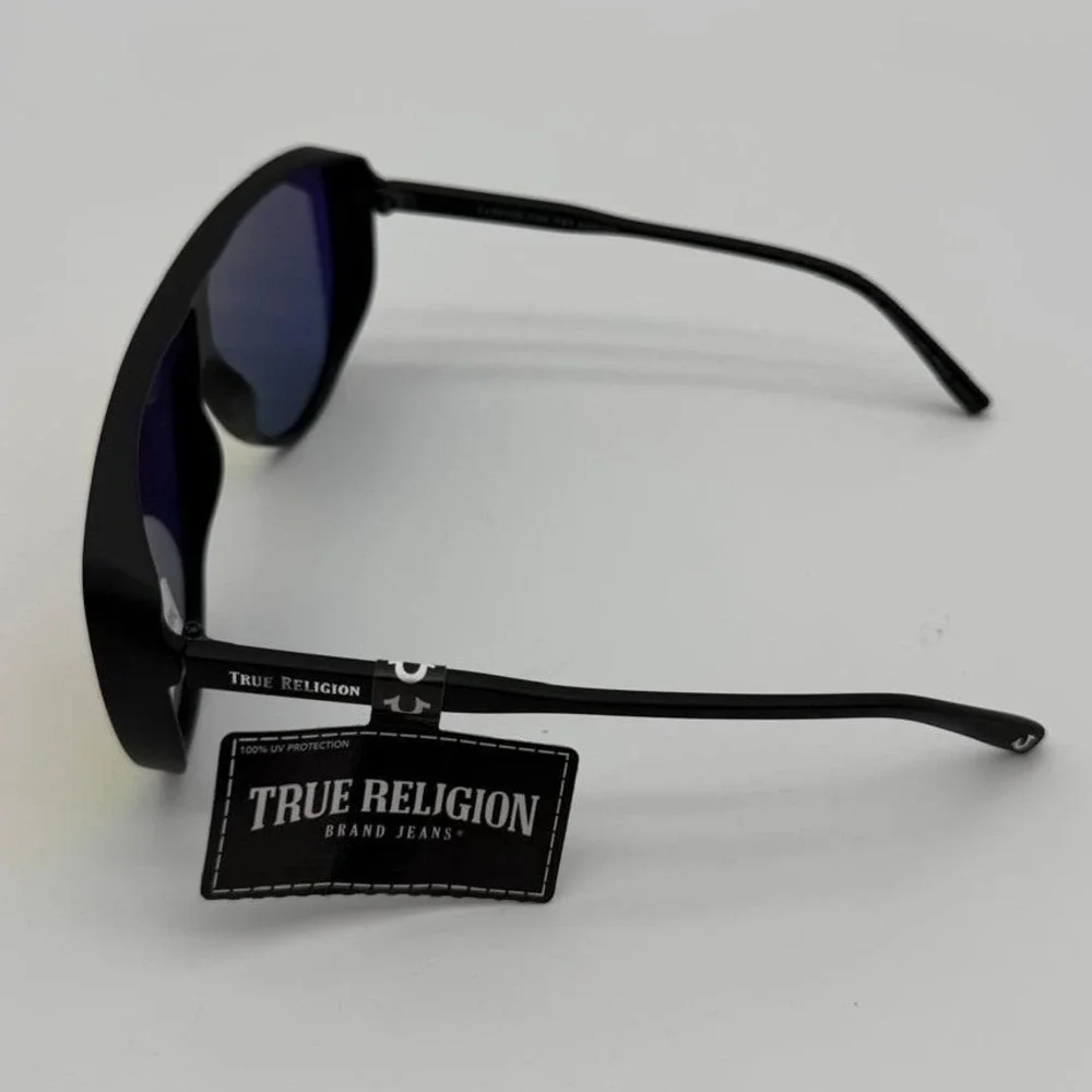 True Religion Black Shield Sunglasses - Silver Mirror‎ Lens Futuristic Y2K Style